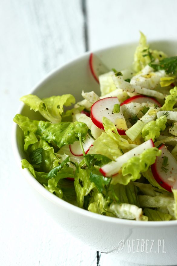 Surówka z koprem włoskim, sałatą rzymska, rzodkiewką i ogórkiem